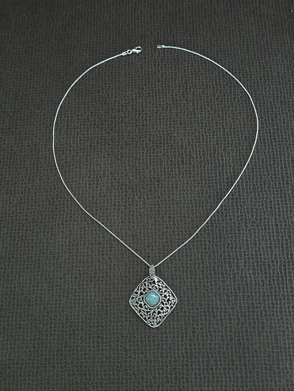 Noa Zuman Silver🤍 Square Scroll📜 with Amazonite Pendant Necklace - NWT
